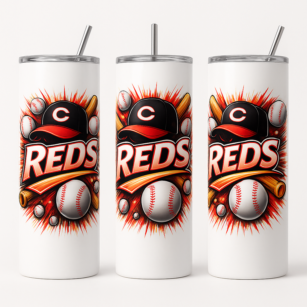 Baseball Burst 'Reds' 20 oz Skinny Stainless Steel Tumbler - Image 2