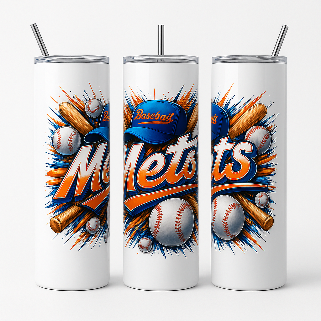 Baseball Script “Mets” 20 oz Skinny Tumbler - Image 2