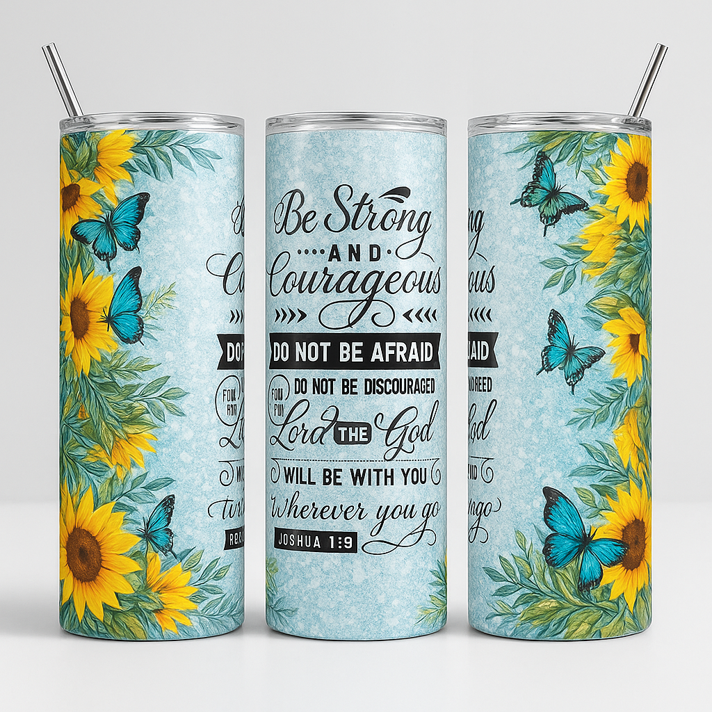 Be Strong & Courageous Sunflower Tumbler - Image 2