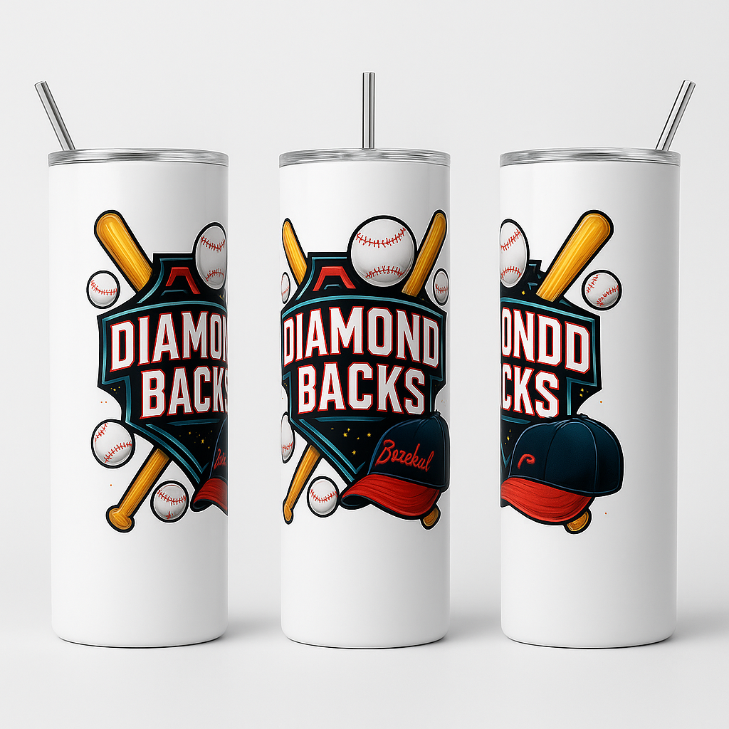Diamond Backs Baseball 20 oz Skinny Stainless Tumbler - Image 2