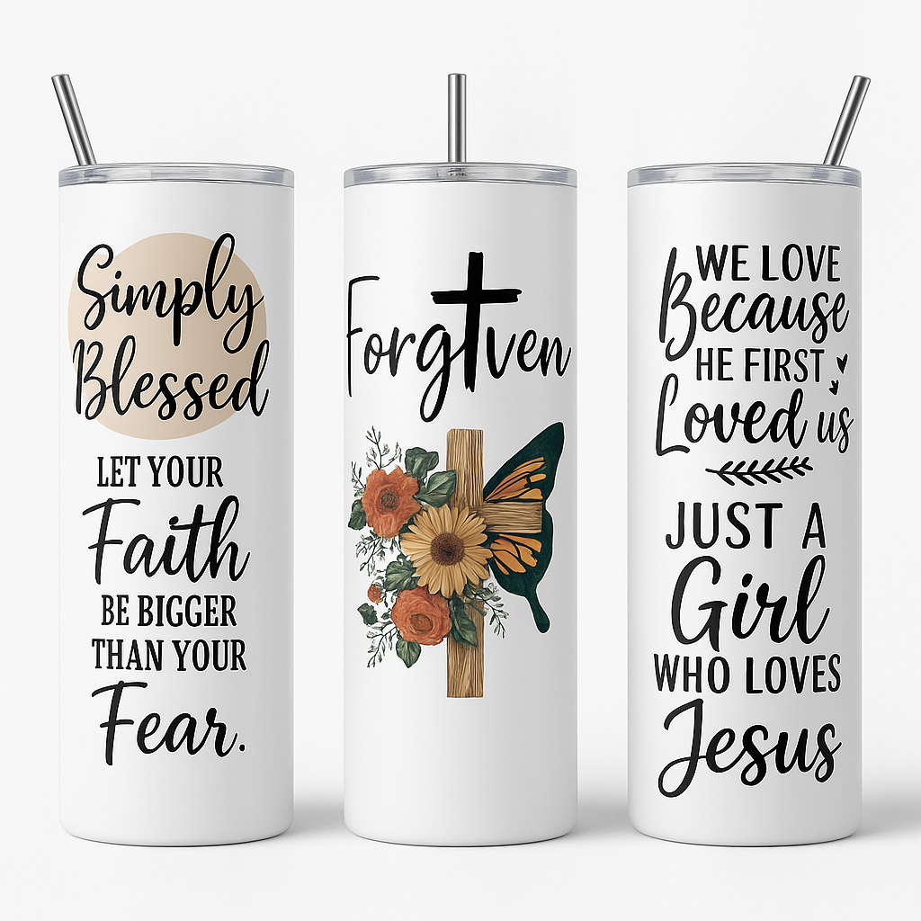 Faith Over Everything Floral Cross 20 oz Skinny Tumbler - Image 2