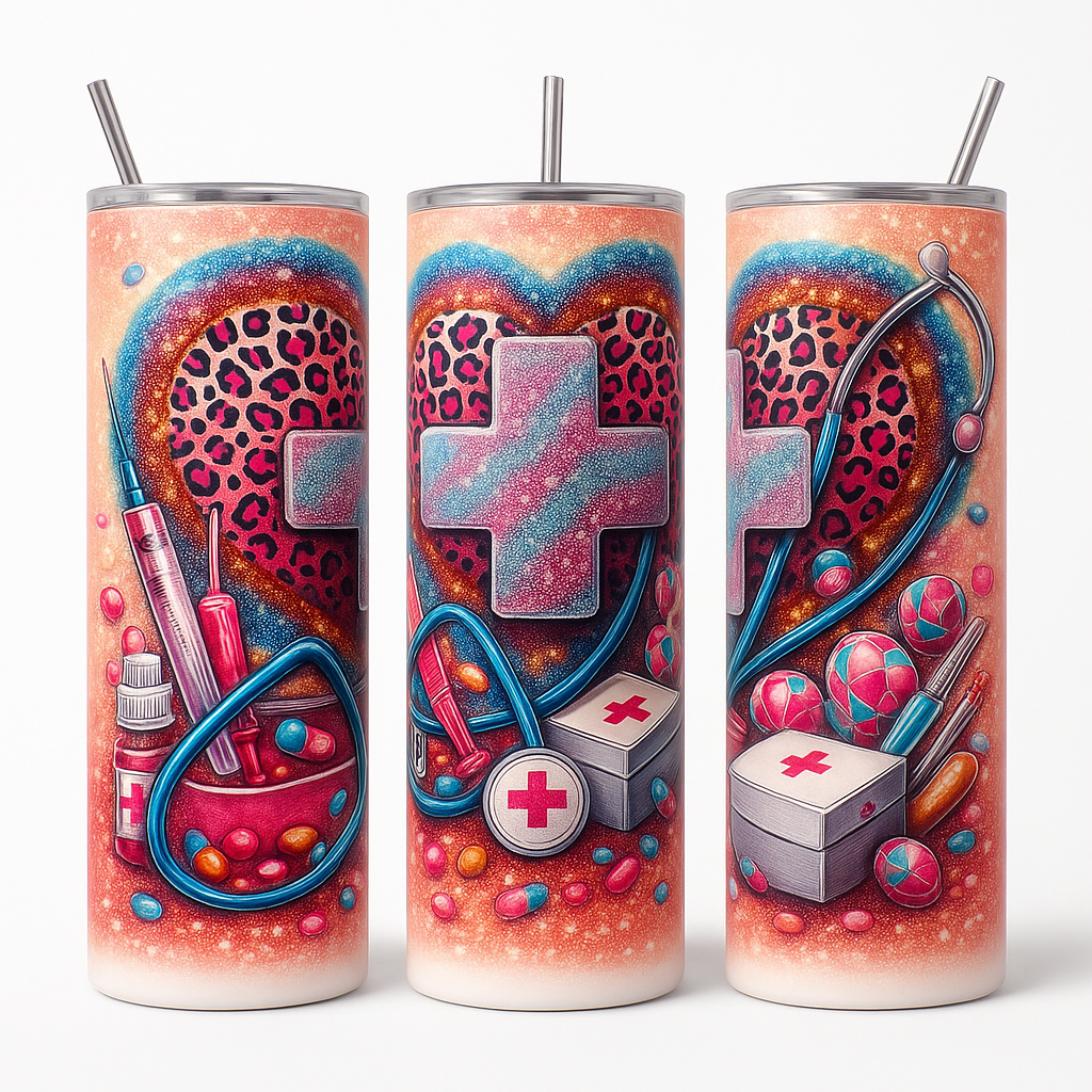 Healthcare Hero Glitter Cross 20 oz Skinny Tumbler - Image 2