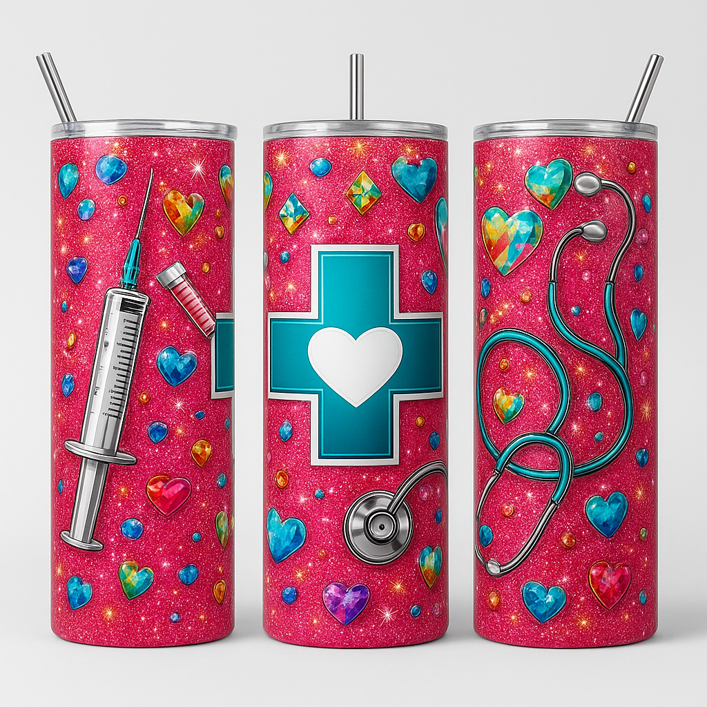 Medical Cross & Hearts 20 oz Skinny Tumbler - Image 2