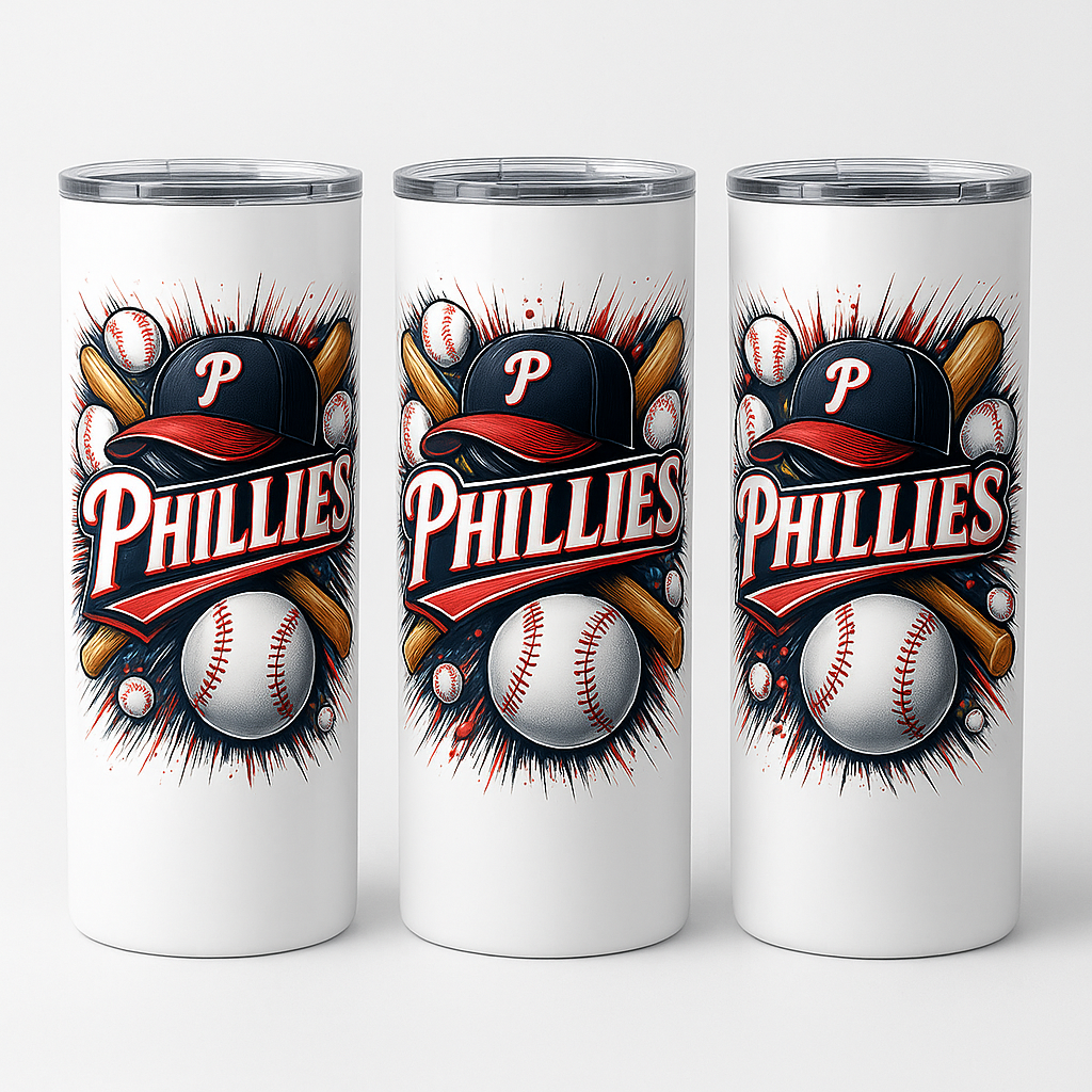 ‘Phillies’ Baseball 20 oz Skinny Stainless Steel Tumbler - Image 2
